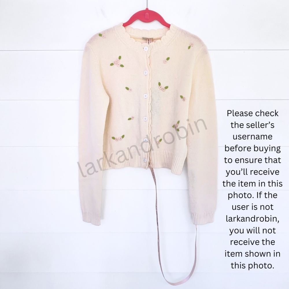 NEW House of CB Anjou 100% Wool Rose Embroidered Cardigan Small - Picture 15 of 17